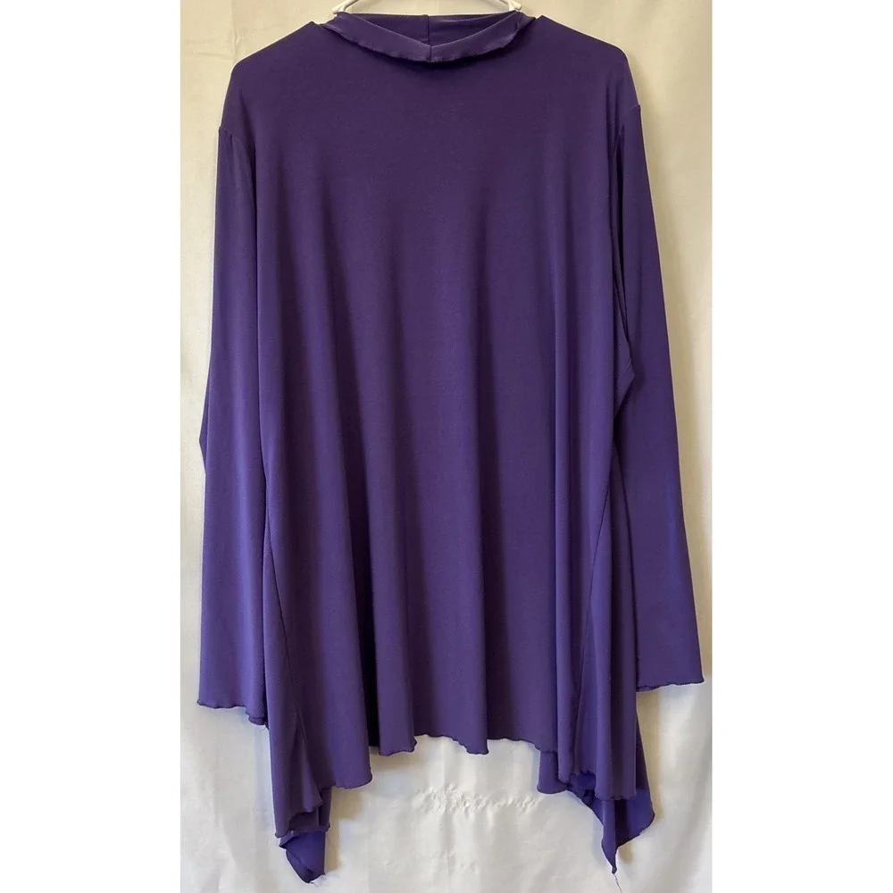 Purple Open Front Cardigan Boho Lagenlook Cascading Ruffles L Sleeve‎ Drapey 1X